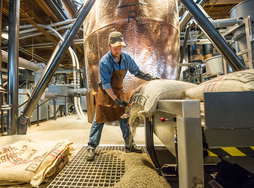 Coffee beans being processed at the Starbucks Roastery
